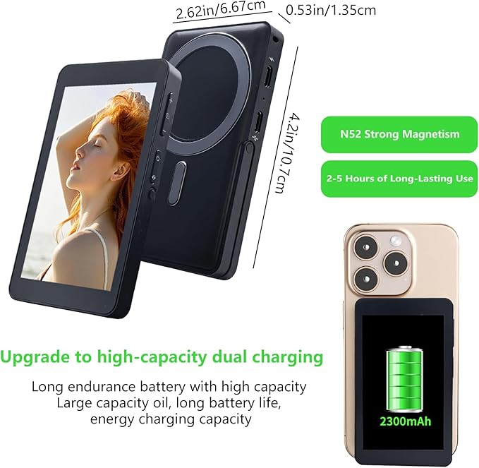 Touchscreen Phone Selfie Monitor Screen, 1080P Wireless Back Camera Selfie Monitor with Focus Adjustment, Audio Sync, Photo Button and Aluminum Stand for Vlog Live Stream TikTok (Touch Black)