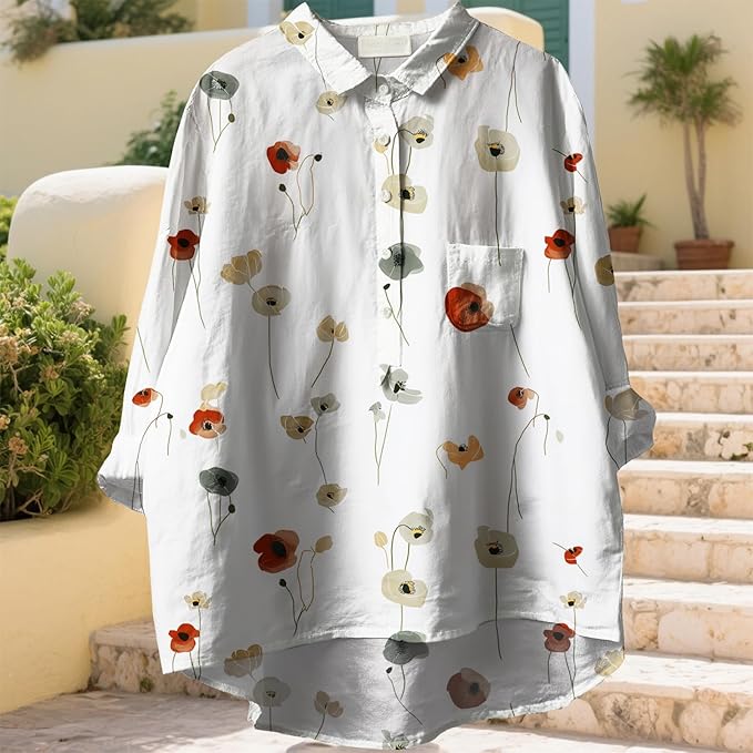 Women Funny Graphic Long Sleeve Floral Blouses Plus Size Button Shirts Casual Cute Vneck Fall Tunic Tops Trendy