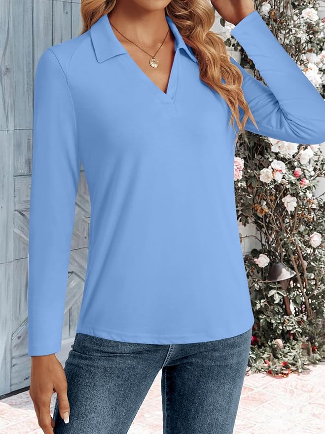 3/4 Length Sleeve Womens Tops Dressy Casual V Neck Polo Shirts Business Work Blouses 2025 Trendy Tunic Top