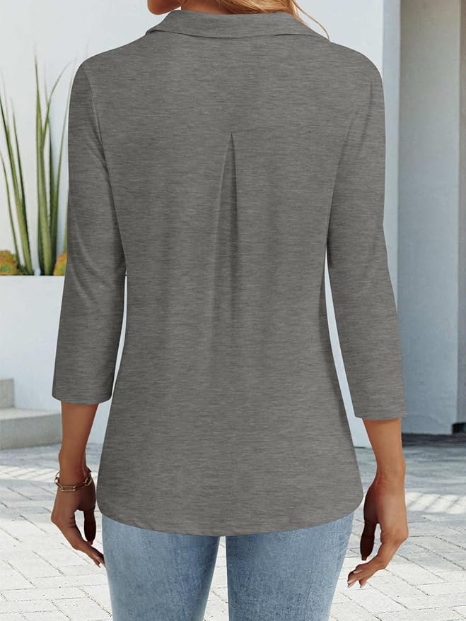 3/4 Length Sleeve Womens Tops Dressy Casual V Neck Polo Shirts Business Work Blouses 2025 Trendy Tunic Top