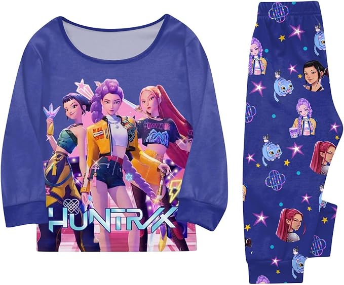 Girls 2 Piece K Pop Singer Outfits Cute Cartoon Graphic Shirts and Pants Casual Tracksuit Fashion Clothing Sets