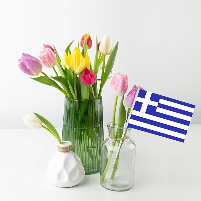 Greece Flag Small Greek Flag 12 Pack Mini Hand Held Greek Flags on Sticks for Party Parades Sports Events Patriotic Holiday Decorations