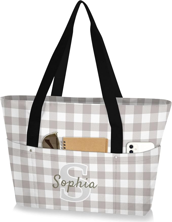 Custom Tote Bag for Women with Name Monogram for Work, Shopping, Travel, Beach