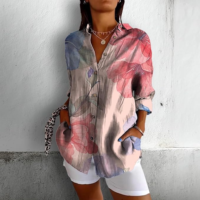 Fashion Summer Shirts Oversized V Neck Basic Vintage Floral Graphic Dressy Button Down Stylish Hawaiian Holiday Outfits