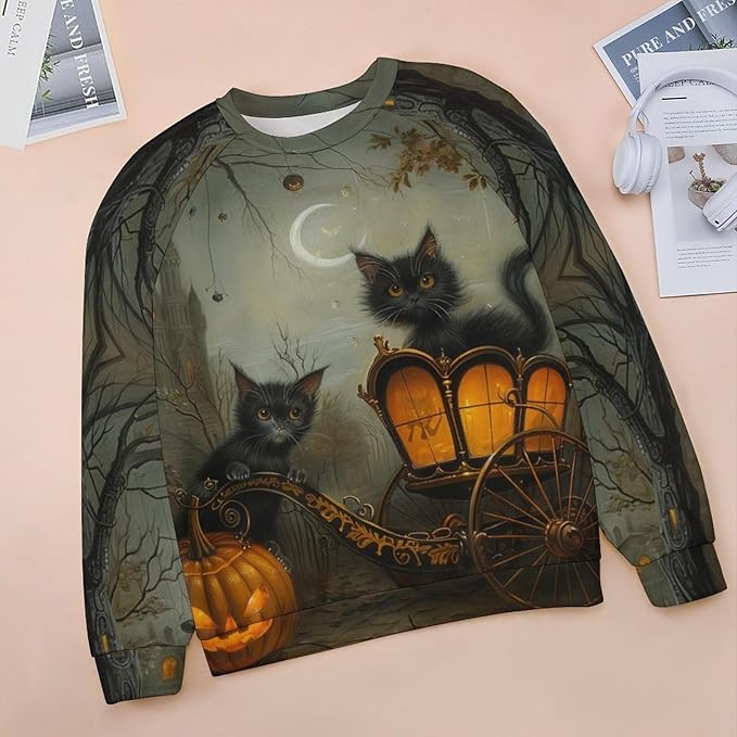 Spatofa Womens novelty funny cat printed crewneck sweatshirt casual loose long sleeve graphic pullover sweatshirts tops