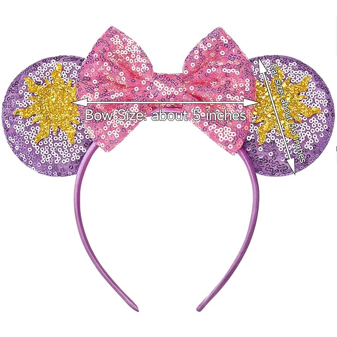 RAZKO Mouse Ears Headband, Sequin Rapunzel Mice Ears Hairband Mouse Hair Acessoreis for Women Girls (Sun Flower)