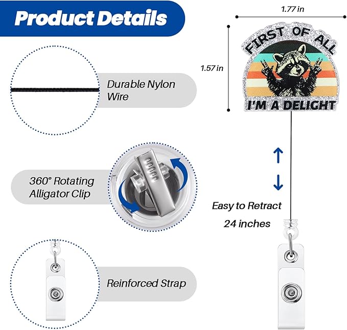 First of All, I'm a Delight Funny Raccoon Nurse Badge Reel, Cute Retractable ID Card Pediatric Badge Holder, Name Tag Medical Badge Clip for RN LPN CNA MA Nurse Nursing Student Doctor Social Workers