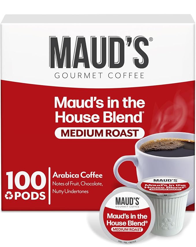 Maud's Medium Roast Coffee Pods, 100 ct, Recyclable Single Serve Pods – 100% Arabica Coffee, Compatible with Keurig K Cups Maker