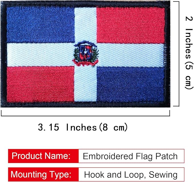 EmWoot 2PCS Dominican Flag Patch Embroidered Morale Patch Military Tactical Patches Hook and Loop