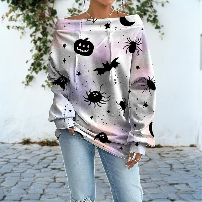 Womens Sweatshirts Floral Print Sexy Off The Shoulder T Shirts Oversized Long Sleeve Pullover Fall Tops