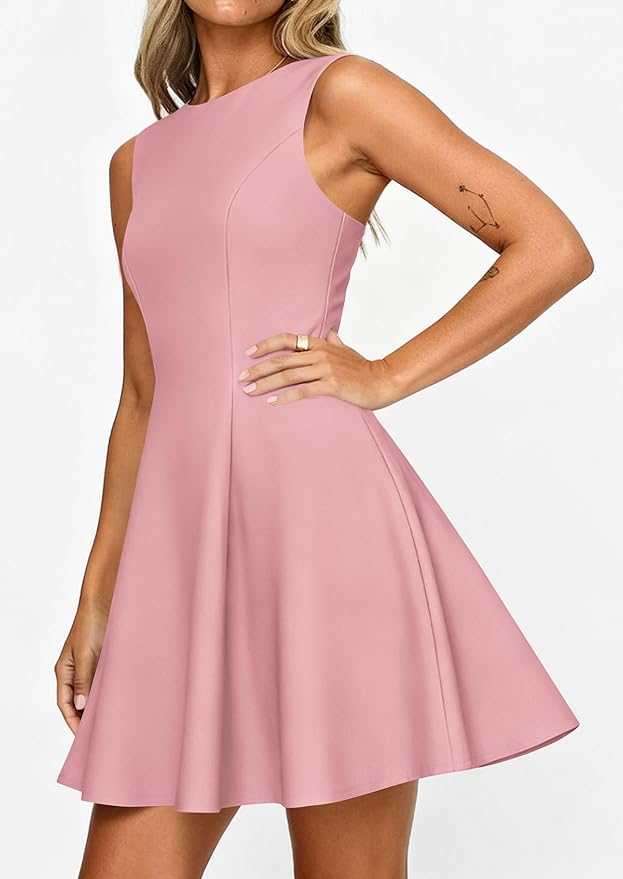 PRETTYGARDEN Summer Dresses for Women 2026 Elegant Sleeveless Boat Neck A Line Spring Formal Cocktail Party Mini Dress