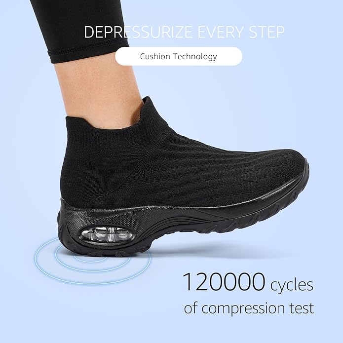 HKR Women's Walking Shoes Arch Support Non Slip Work Shoes Breathable Knit Upper Lightweight for Plantar Fasciitis