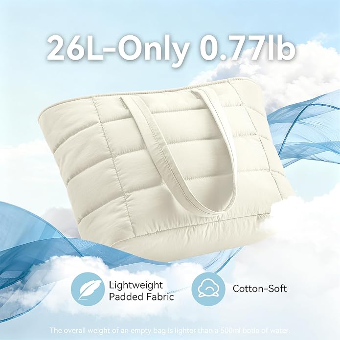 Puffer Tote Bag for Women, Lightweight Puffy Shoulder Bag with Handbag for Travel, Work, Gym, Laptop Bag for Nurse Teacher