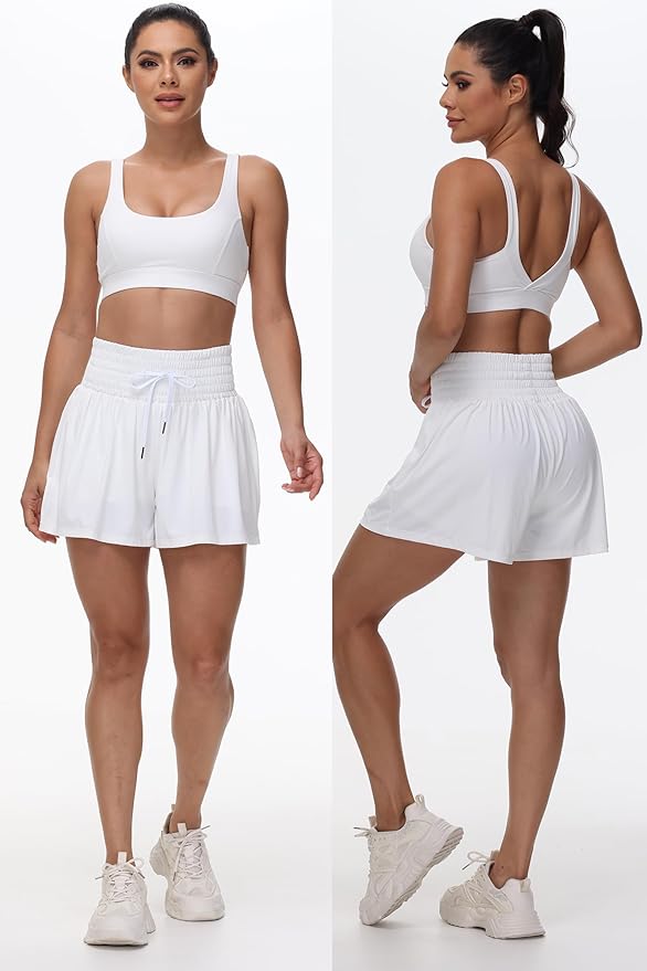 Blaosn Flowy Athletic Shorts for Women Gym Workout Running Short Pants High Waist Skort with Pocket Casual Summer Clothes