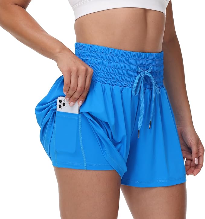 Blaosn Flowy Athletic Shorts for Women Gym Workout Running Short Pants High Waist Skort with Pocket Casual Summer Clothes