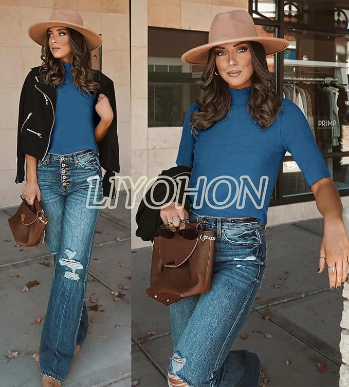 LIYOHON Womens Tops Dressy Casual Mock Turtleneck Business Short Sleeve T Shirts Going Out Tops 2026