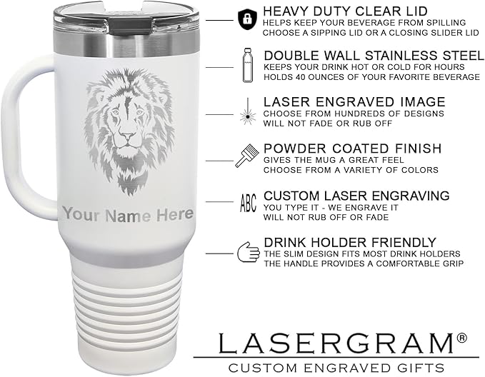 LaserGram 40oz Vacuum Insulated Travel Mug with Handle, CNA Certified Nurse Assistant, Personalized Engraving Included (White)