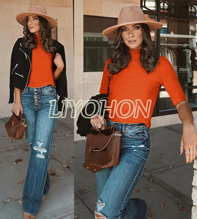 LIYOHON Womens Tops Dressy Casual Mock Turtleneck Business Short Sleeve T Shirts Going Out Tops 2026