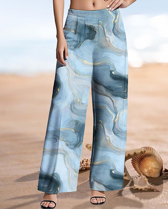 Womens Boho Pants Casual Oversize High Waisted Wide Leg Trousers Pattern Printed Ourdoors Pant for 2025 Summer