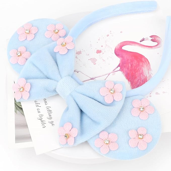 DRESHOW Mouse Ears Headbands for Women Glitter Hairbands Bow Head Bands Velvet Head Band Christmas Cosplay Costume Princess Party Decorations Halloween & Disney Trip