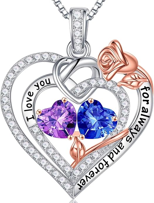 Iefil Valentines Day Gifts for Her - 925 Sterling Silver Double Birthstone Necklace, Anniversary Birthday Gifts for Women, Jewelry Gift for Wife Girlfriend Mom Her