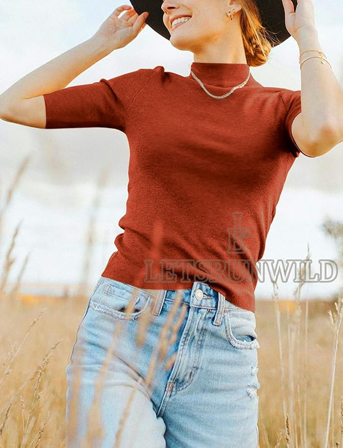 LETSRUNWILD Business Casual Tops for Women Dressy Cute Tops Mock Turtleneck Tshirts Shirts
