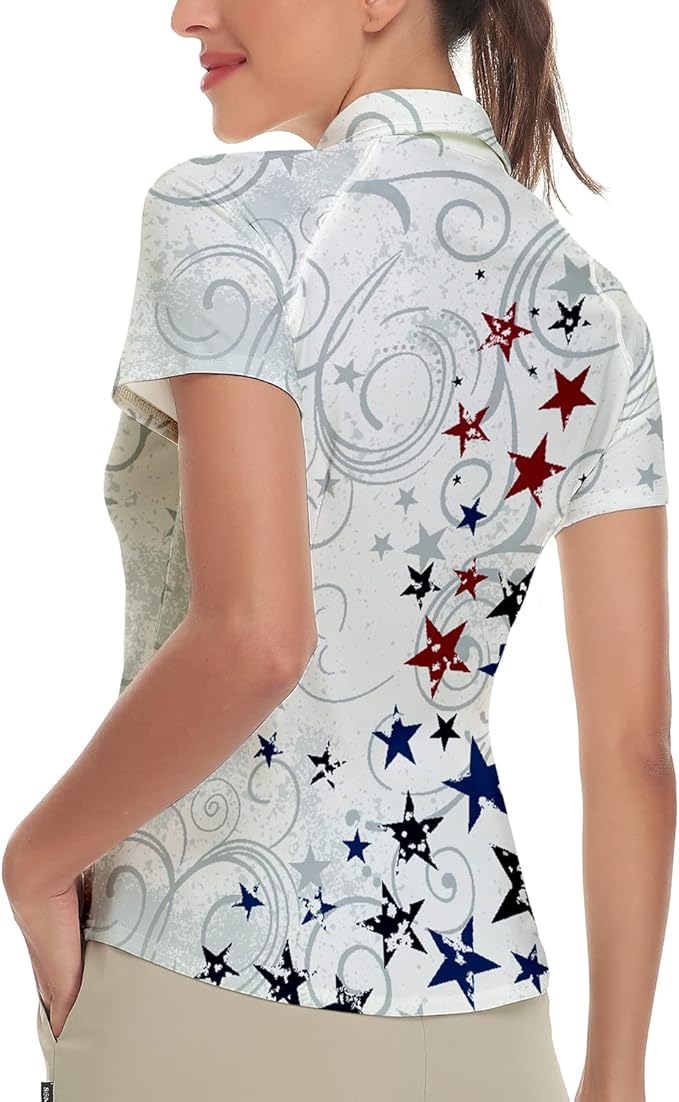Women's Golf Shirt Short Sleeve Tennis Shirt Quarter Zip Golf Pullover Golf Polo Shirts Argyle Tops