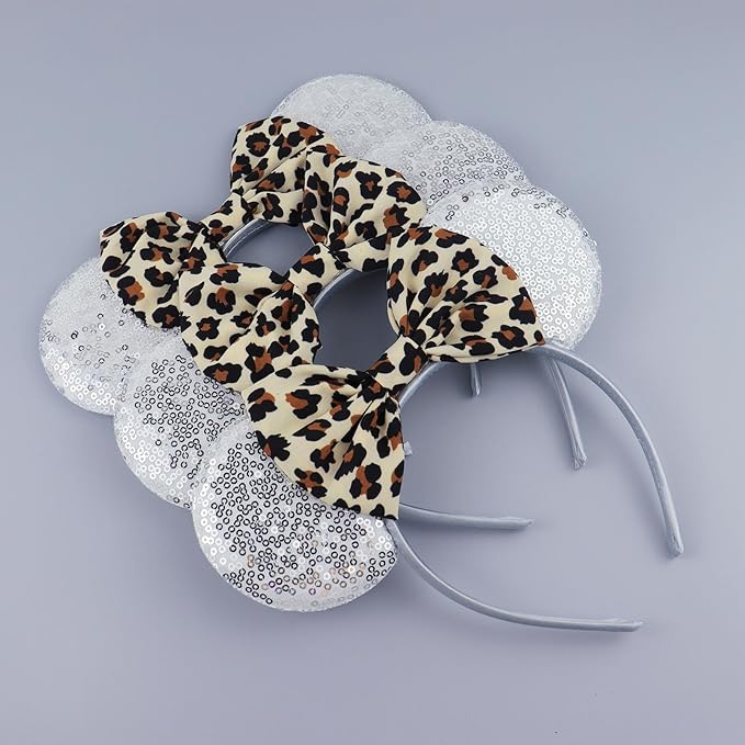 LIHELEI Leopard Minnie Ears Mouse Ears Headband, Party Decoration Headbands for Halloween Costume, Leopard Bows Headwear Hair Accessories for Women