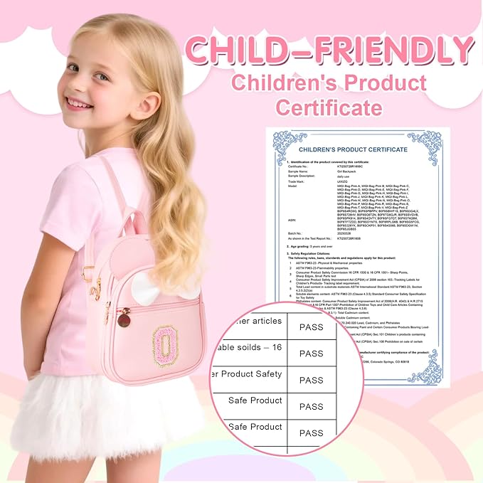 UIXIZQ Personalized Toddler Backpack for Girls 3–10, Cute Mini Bowknot Mouse-Ear Toddler Bookbag Crossbody Purse, Small Daypack Wallet Set, Initial Birthday Gift, Trendy Little Kids/Teen Bag(Pink,O)