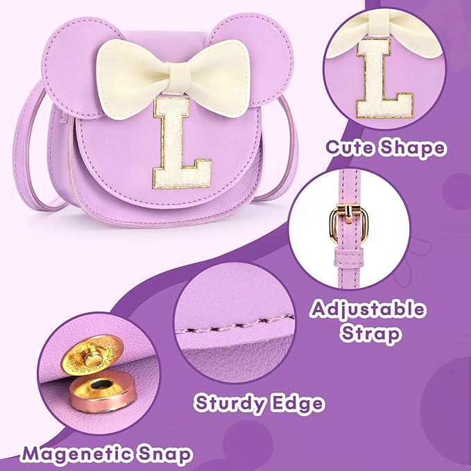 mibasies Toddler Purse Girl Gifts: Girls Birthday Gifts for 3-8 - Toys for Ages 2-4 Girls Mouse Ears Purse, Purple, Letter L