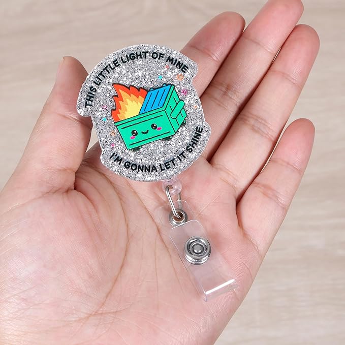 This Little Light Of Mine I'M Gonna Let It Shine Funny Dumpster Badge Reel, Cute Retractable ID Card Badge Holder, Medical Badge Clip for RN LPN CNA MA ICU ER Pharmacy Night Shift Nurse Doctor Teacher