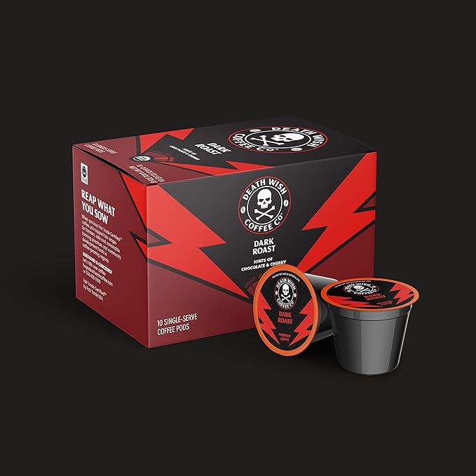 Death Wish Coffee, Dark Roast Single-Serve Coffee Pods, 10 Count