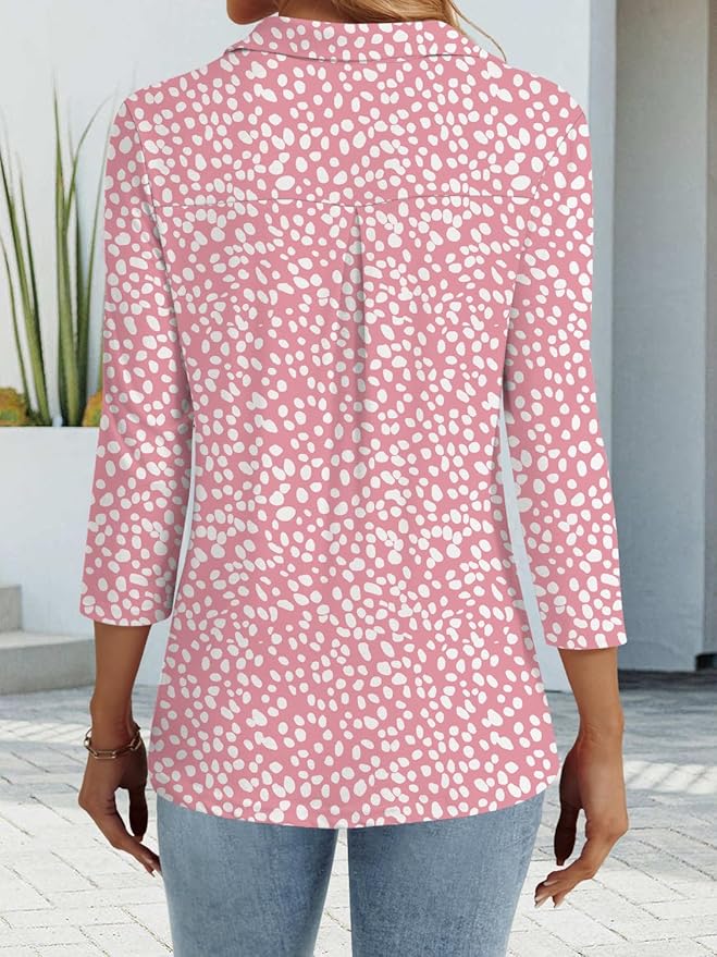 3/4 Length Sleeve Womens Tops Dressy Casual V Neck Polo Shirts Business Work Blouses 2025 Trendy Tunic Top