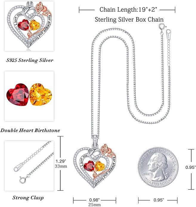 Iefil Valentines Day Gifts for Her - 925 Sterling Silver Double Birthstone Necklace, Anniversary Birthday Gifts for Women, Jewelry Gift for Wife Girlfriend Mom Her