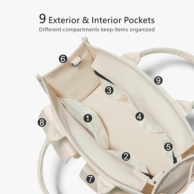 TOPDesign Heavy-Duty Canvas Tote Bag for Women, Adjustable Crossbody/Shoulder Handbag with 9 Pockets, Everything Tote
