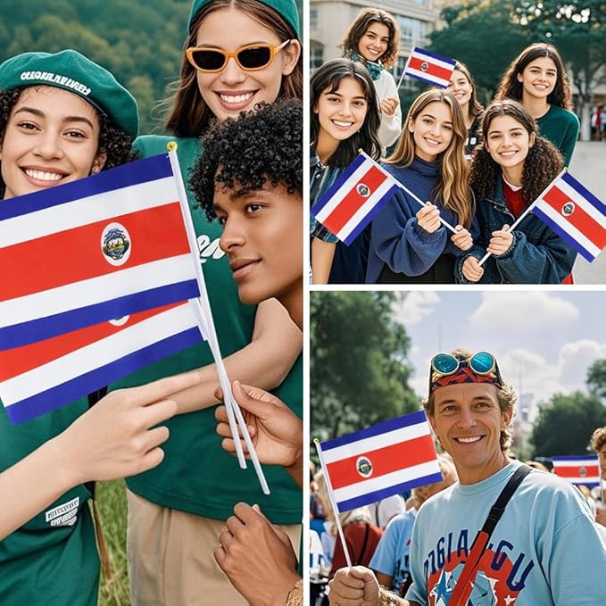 20 Pack Small Costa Rica Flags on Stick Mini Handheld Costa Rican Flag for Parades, Independence Day and Patriotic Events 5x8 Inch Durable Weather-Resistant Flags with 12 Inch Sticks(Costa Rica)