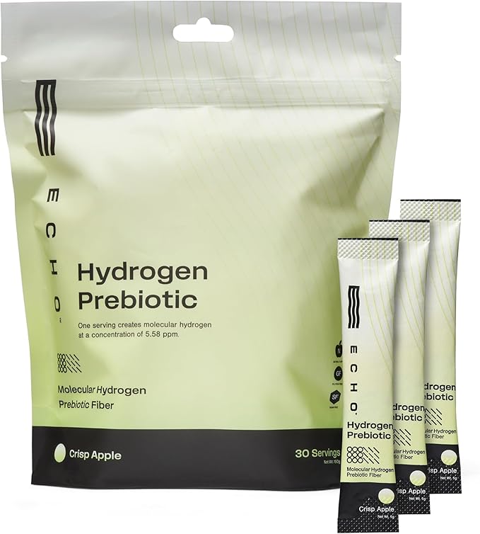 Echo Hydrogen Prebiotic Drink Mix - Digestive Health Supplement Packets - On-The-Go Portable Hydration Mix for Instant Hydrogen Water - Wellness & Energy Support Drink - Crisp Apple - 30 Count