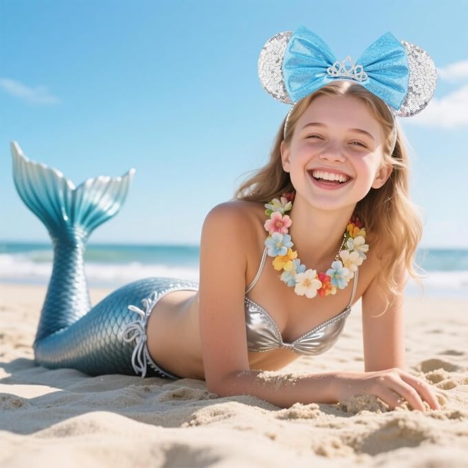 HoveBeaty Mouse Ears Headbands, Princess Headbands Sequin with Tiara Crown Park Ears for Women Girls Kids