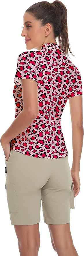 Women's Golf Shirt Short Sleeve Tennis Shirt Quarter Zip Golf Pullover Golf Polo Shirts Argyle Tops
