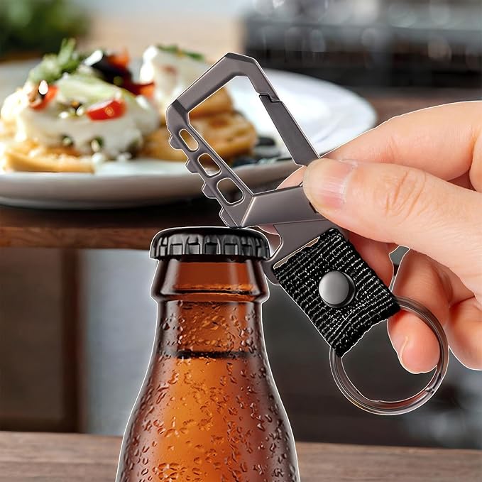 Pxvikis Metal heavy duty key chain carabiner clip bottle opener wrist lanyard ring car key fob unisex for men and women