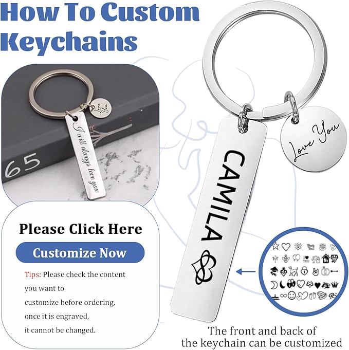 KBPTM Customized Double Sided Keychain - Personalized Engraved Text/Number/Name Keychain, Custom Key chain Gift for Boyfriend