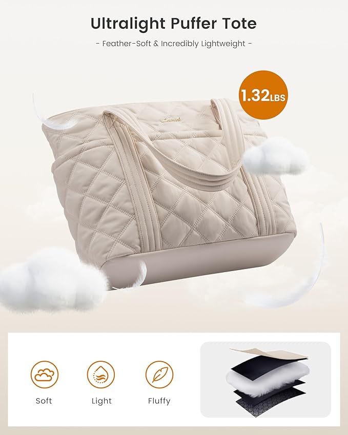 LOVEVOOK Puffer Tote Bag for Women, Puffy Work Handbag, Travel Shoulder Carry On Bag with Zipper for Teacher Nurse Gym
