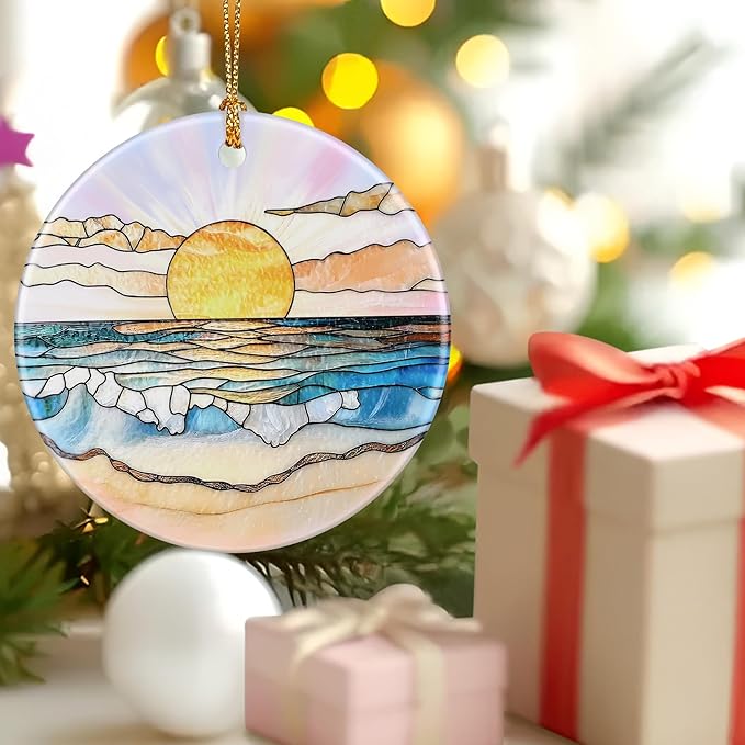 Beach Sunset Ornament, Christmas Ornament – Christmas Tree Decor, Holiday Decoration, Stocking Stuffer, Festive Gift Idea, Gifts for Beach Lover, Ocean Lover, Friends, and Family
