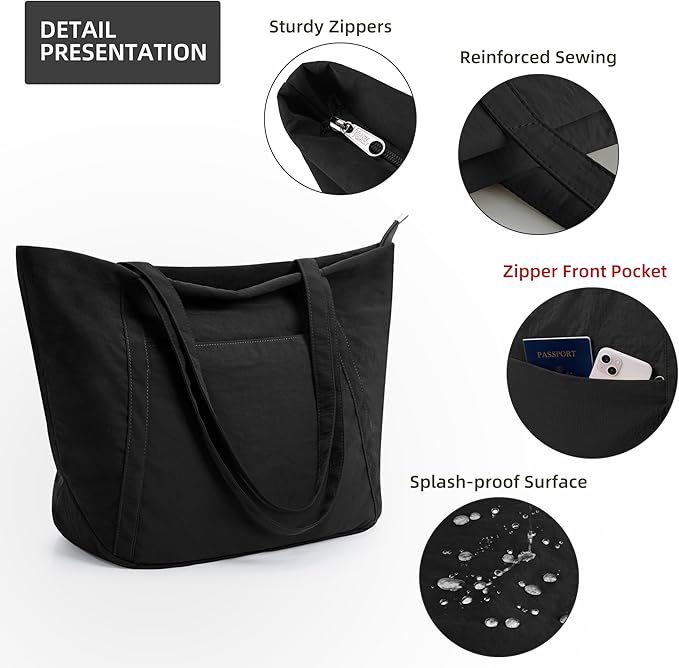 WLLWOO Large Gym Tote Bag for Women Sport Yoga, 24L Travel Beach Bag Lightweight Zipper Shoulder Handbag for Daily Work