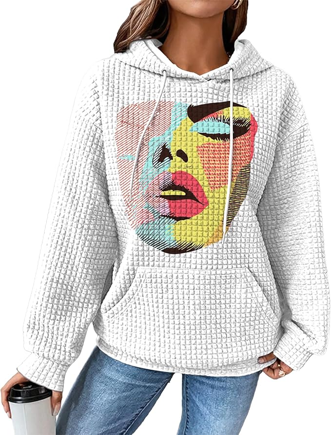 domirica Pullover Sweatshirts For Women Drawstring Long Sleeve Waffle Sweatshirt With Pocket Vintage Street Wear Qutfits