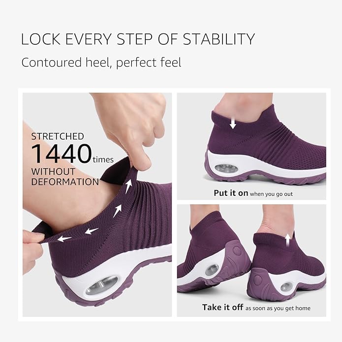 HKR Women's Walking Shoes Arch Support Non Slip Work Shoes Breathable Knit Upper Lightweight for Plantar Fasciitis
