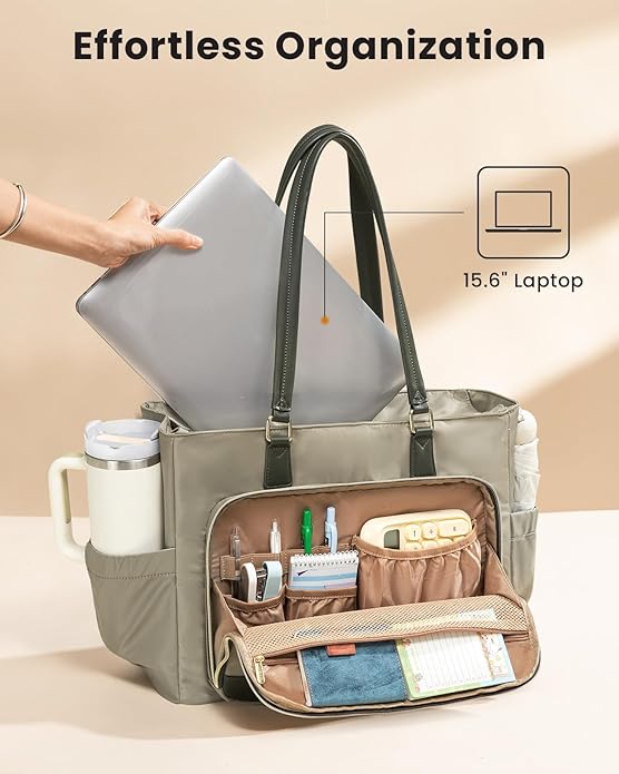 LOVEVOOK Lunch Tote Bag for Women, Work Bag with Insulated Lunch Compartment Laptop Bag Large Lunch Bag for Teacher, Daily