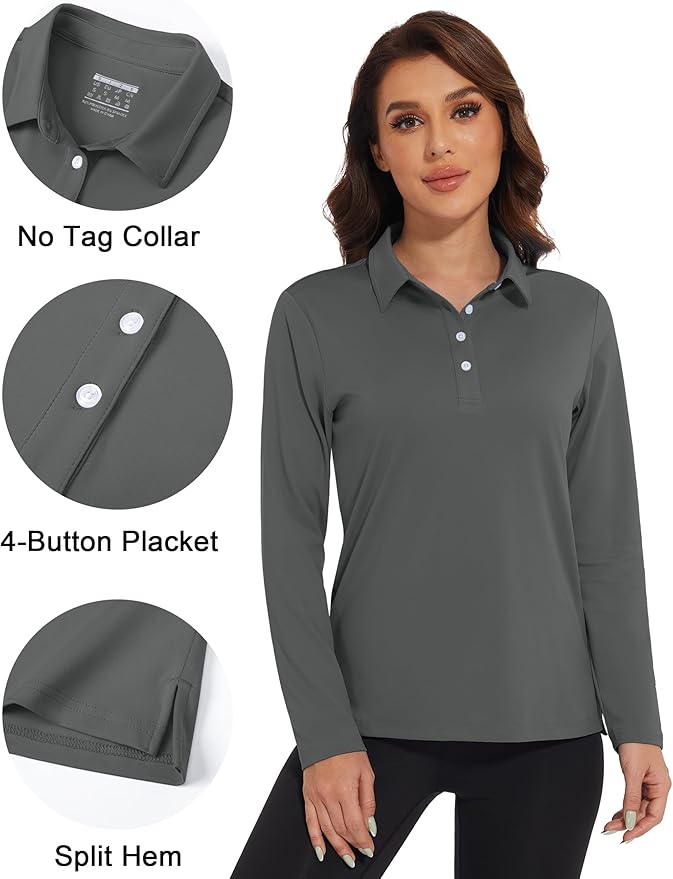 MAGCOMSEN Women's Polo Shirts Long Sleeve Golf Shirt Quick Dry UPF 50+ Sun Protection Lightweight Tennis Shirts