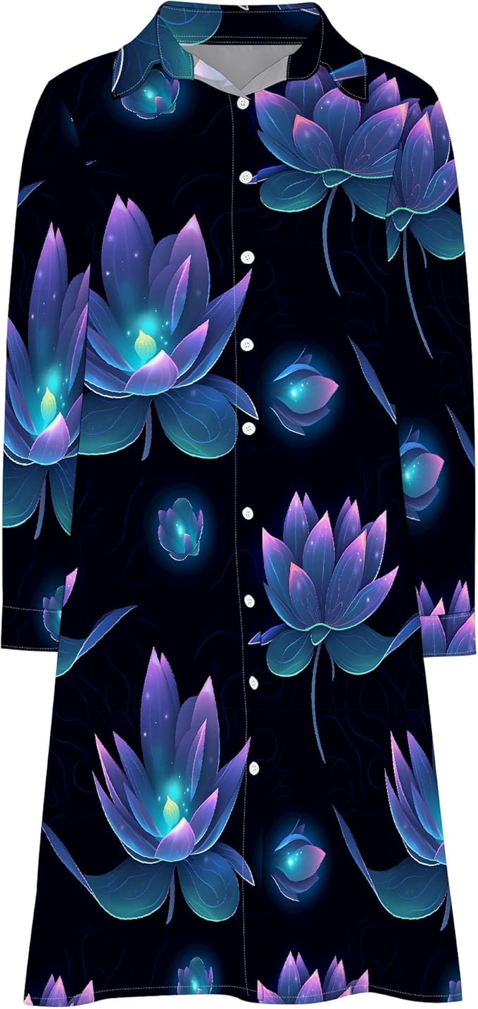 Shirt Dresses for Women 2025 Summer Long Sleeve Casual Plus Size Floral Printed Beach Vacation Dress with Pockets