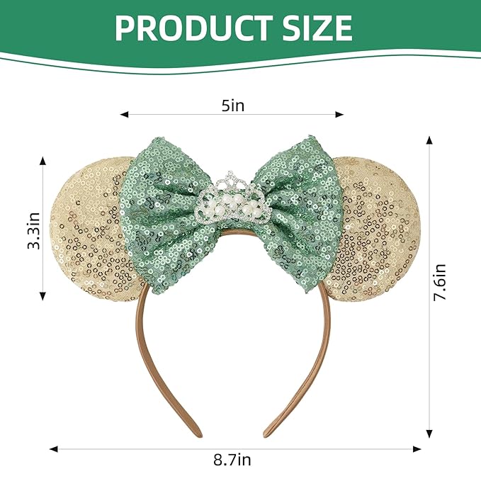 Seamoy Sequin Mouse Ears Headband, Tiana Rose Gold Mice Ears Hairband, Park ears Princess, Sparkle Silver Blue Classic Red Hair Accessory for Women Girls (Rose Gold Tiana)